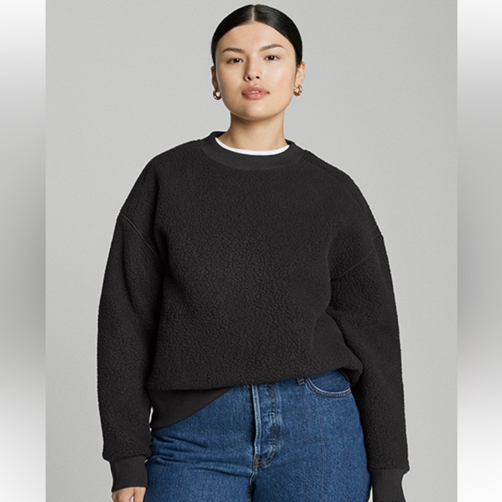 Everlane The Renew Teddy Crew Neck Black Sherpa Sweatshirt Oversized Sweater
